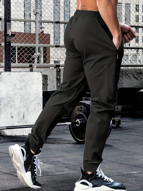 Pantalon long en couleur unie à lacet à la taille, séchage rapide, haute élasticité, pour les sports, l'entraînement, l'extérieur, avec fermetures à glissière. Tenue de randonnée et tenue quotidienne pour homme, pour l'été et le printemps – Image 5