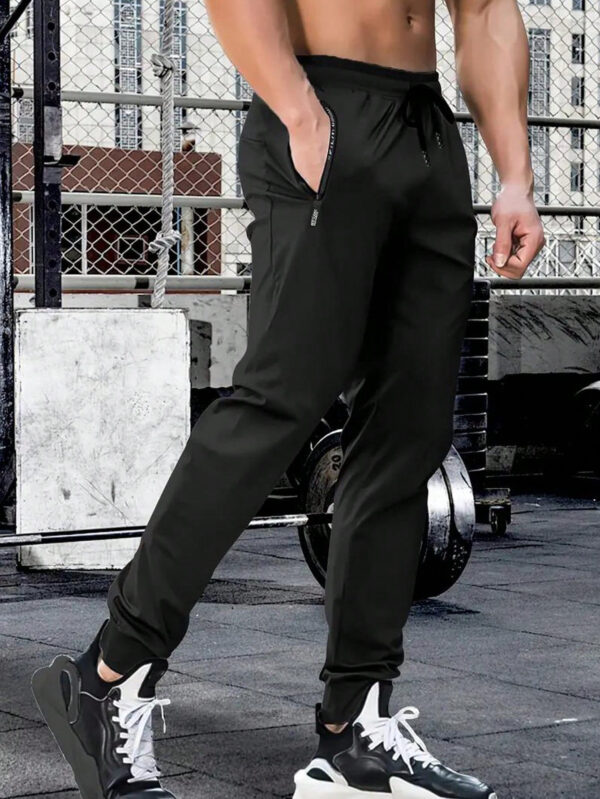 Pantalon long en couleur unie à lacet à la taille, séchage rapide, haute élasticité, pour les sports, l'entraînement, l'extérieur, avec fermetures à glissière. Tenue de randonnée et tenue quotidienne pour homme, pour l'été et le printemps – Image 6