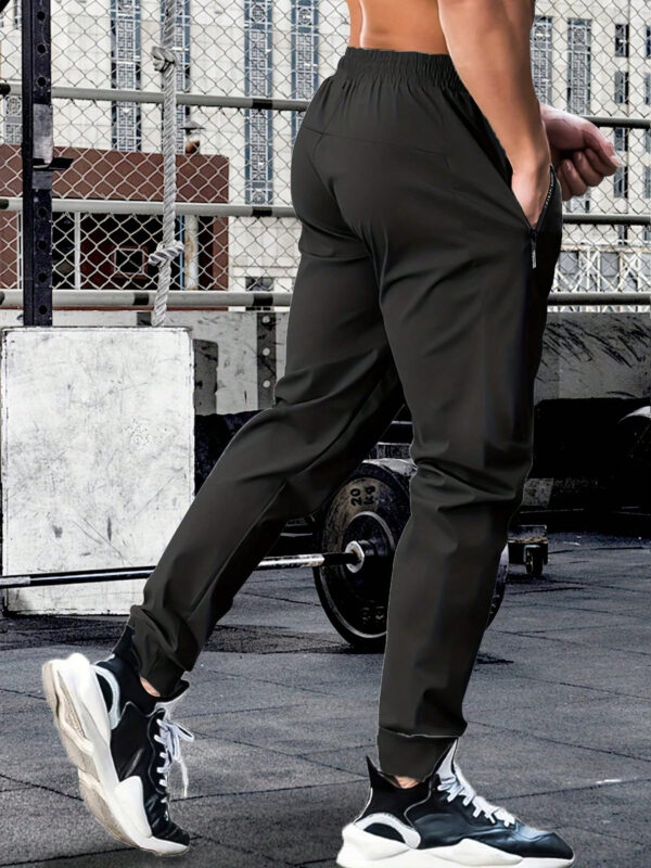 Pantalon long en couleur unie à lacet à la taille, séchage rapide, haute élasticité, pour les sports, l'entraînement, l'extérieur, avec fermetures à glissière. Tenue de randonnée et tenue quotidienne pour homme, pour l'été et le printemps – Image 12
