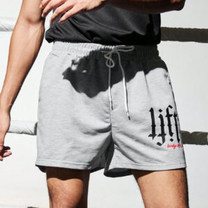 Manfinity Sport MetroGents Shorts de sport gris avec taille à cordon de serrage pour hommes, à lettres graphiques, Shorts de gym, shorts pour courir