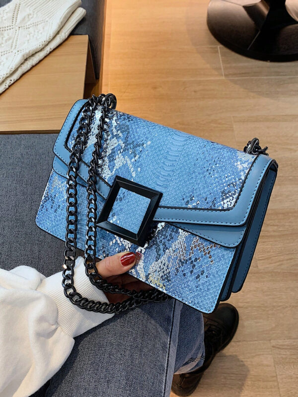 Sac carré en relief de python petit à rabat chaîne sangle