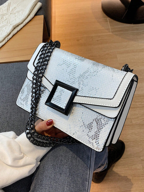 Sac carré en relief de python petit à rabat chaîne sangle – Image 3
