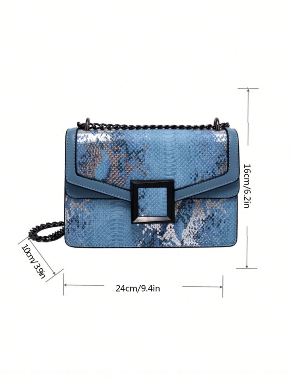 Sac carré en relief de python petit à rabat chaîne sangle – Image 7