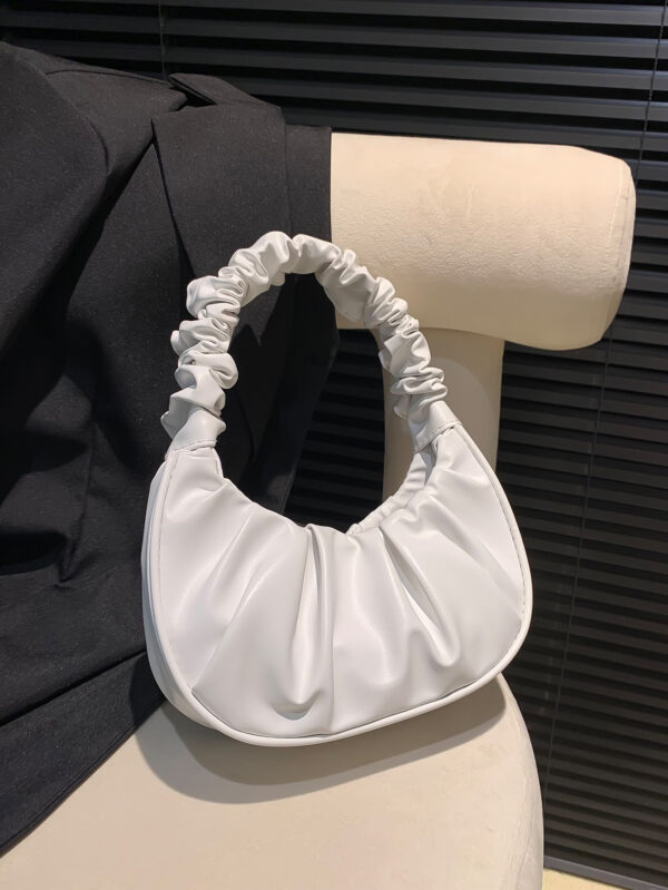 Mini sac à main froissé pour femme de couleur unie en forme de nuage et de croissant – Image 7