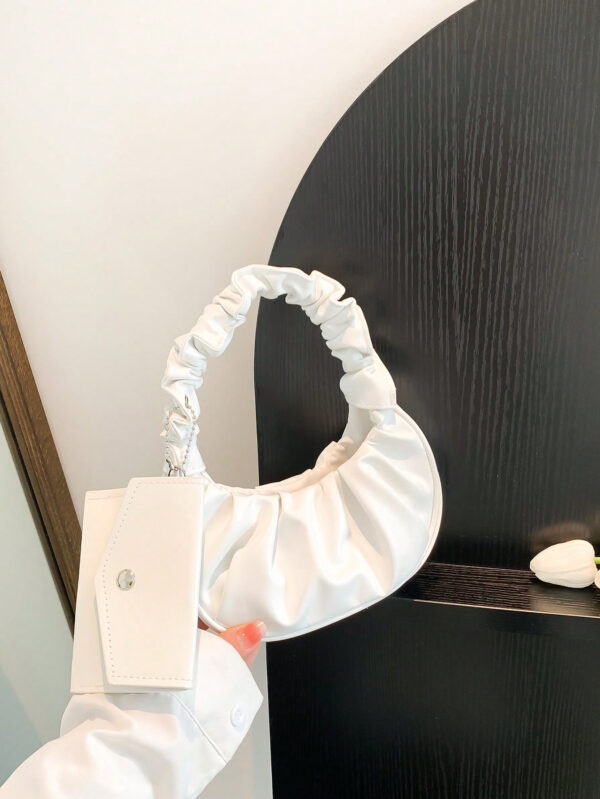 Mini sac à main froissé pour femme de couleur unie en forme de nuage et de croissant – Image 9