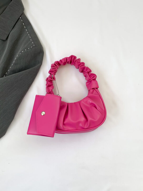 Mini sac à main froissé pour femme de couleur unie en forme de nuage et de croissant – Image 10