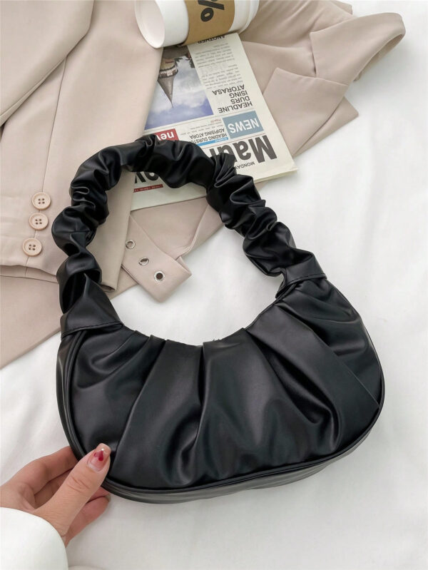 Mini sac à main froissé pour femme de couleur unie en forme de nuage et de croissant – Image 12