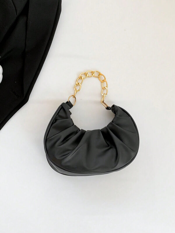 Mini sac à main froissé pour femme de couleur unie en forme de nuage et de croissant – Image 13