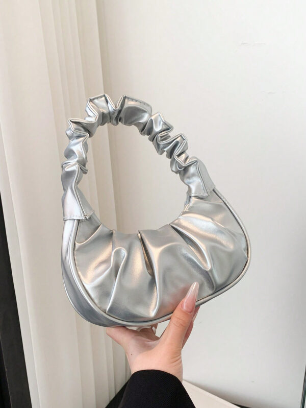 Mini sac à main froissé pour femme de couleur unie en forme de nuage et de croissant – Image 15