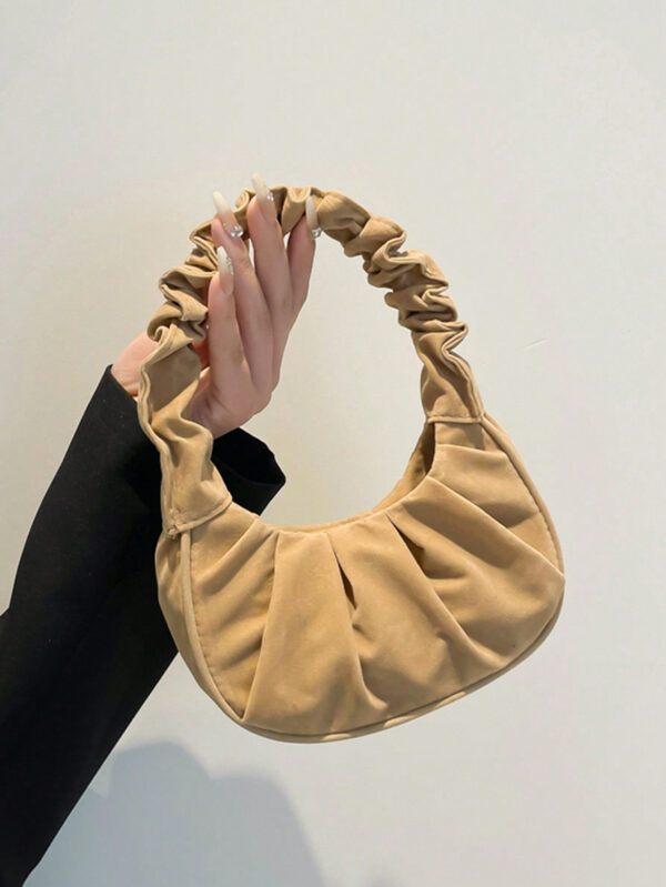 Mini sac à main froissé pour femme de couleur unie en forme de nuage et de croissant – Image 21