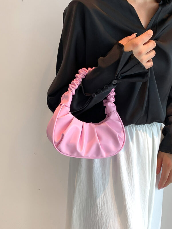Mini sac à main froissé pour femme de couleur unie en forme de nuage et de croissant – Image 24