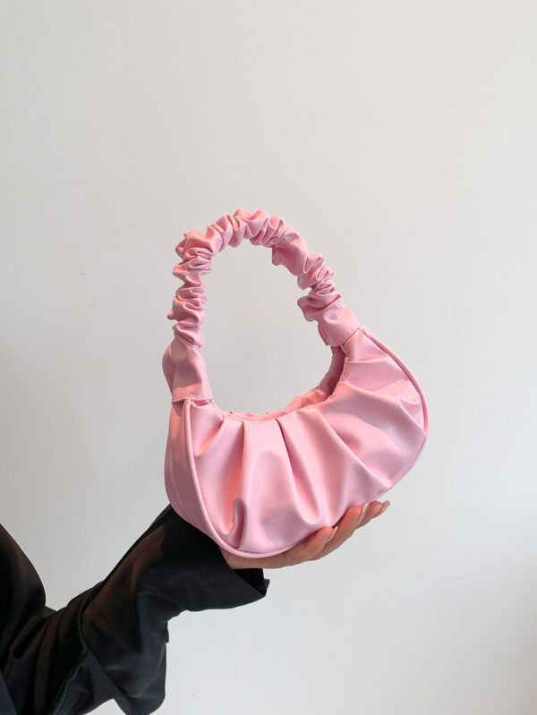 Mini sac à main froissé pour femme de couleur unie en forme de nuage et de croissant – Image 28
