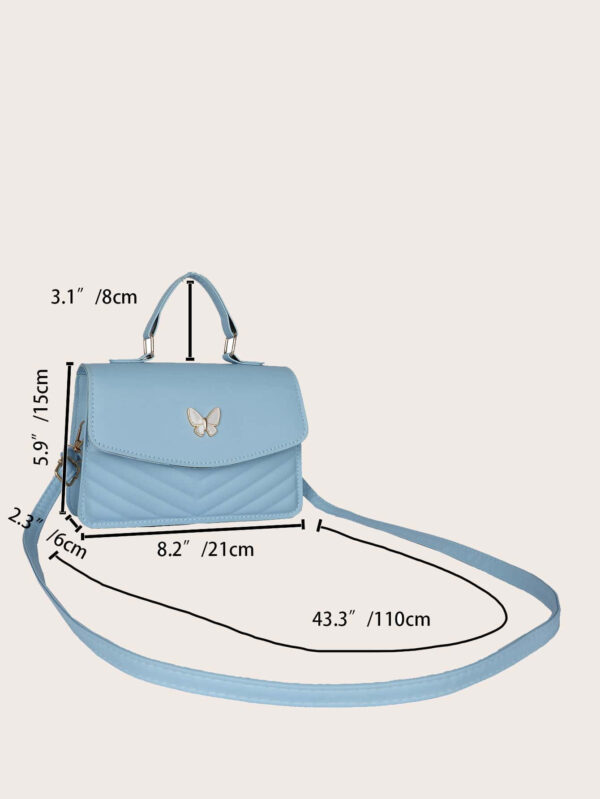 Sac à bandoulière croisé avec rabat à nœud papillon, en cuir PU bleu simple avec surpiqûres. Parfait pour les déplacements quotidiens, les courses, les voyages, les fêtes, les anniversaires des femmes, ou comme cadeau à la mode pour les amies et petites amies pour la Saint-Valentin – Image 14