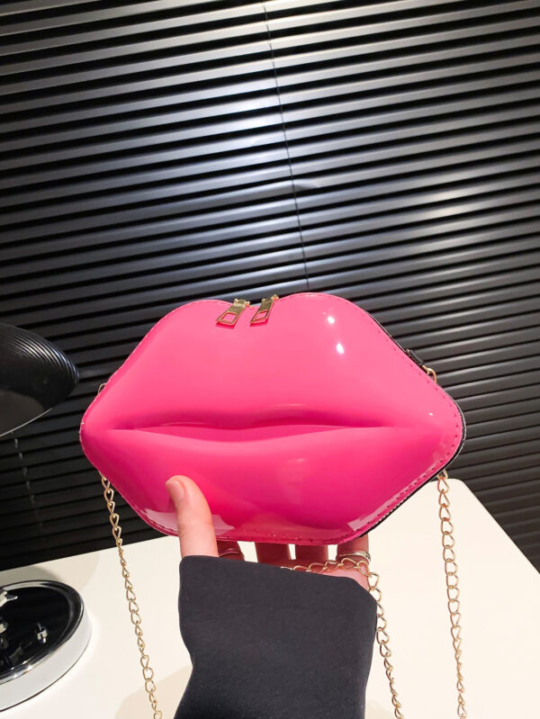 1 pièce Sac à bandoulière croisé femme unique en forme de lèvres brillant, petit sac en PU de mode – Image 2