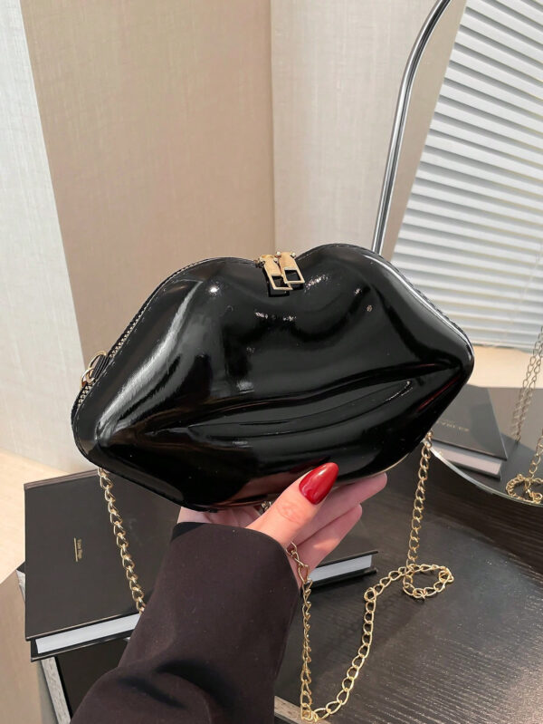 1 pièce Sac à bandoulière croisé femme unique en forme de lèvres brillant, petit sac en PU de mode – Image 3