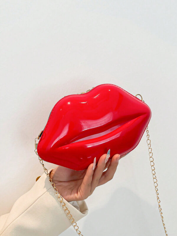 1 pièce Sac à bandoulière croisé femme unique en forme de lèvres brillant, petit sac en PU de mode – Image 5