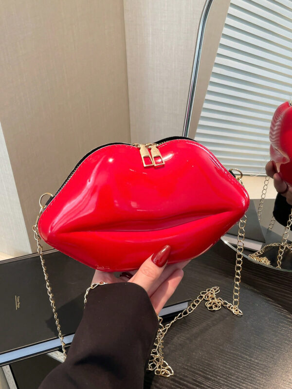 1 pièce Sac à bandoulière croisé femme unique en forme de lèvres brillant, petit sac en PU de mode – Image 6