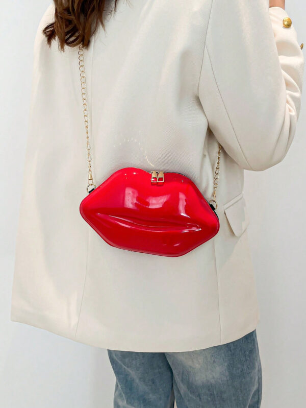 1 pièce Sac à bandoulière croisé femme unique en forme de lèvres brillant, petit sac en PU de mode – Image 8