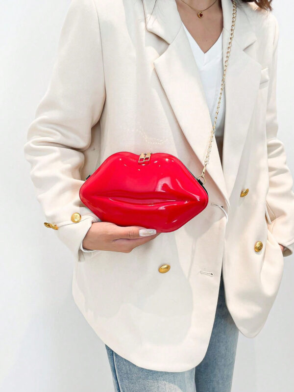 1 pièce Sac à bandoulière croisé femme unique en forme de lèvres brillant, petit sac en PU de mode – Image 14