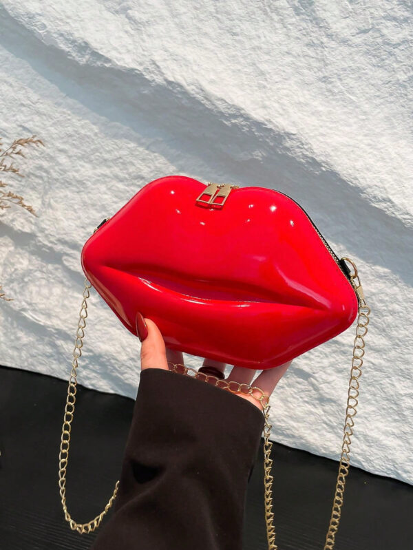 1 pièce Sac à bandoulière croisé femme unique en forme de lèvres brillant, petit sac en PU de mode – Image 16