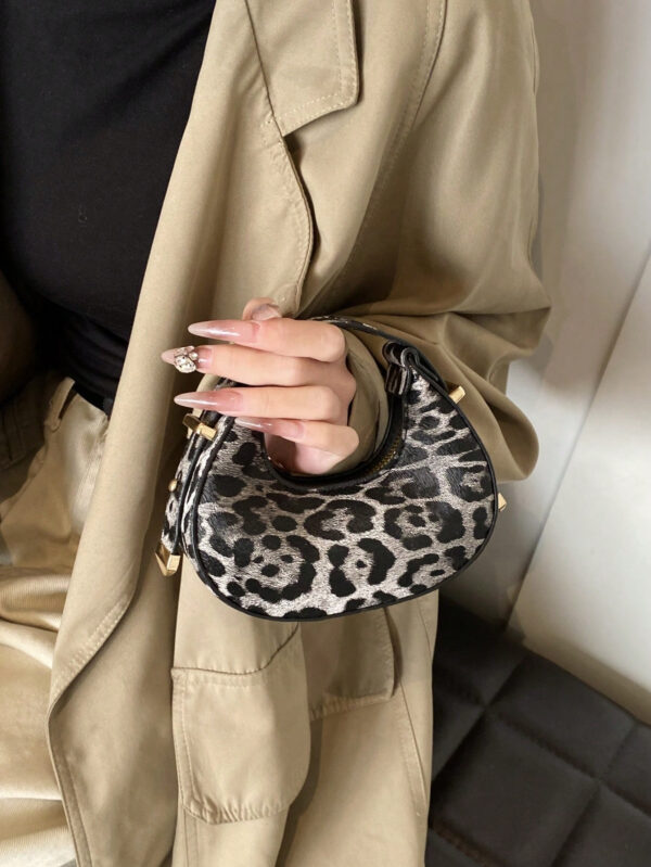 Mini sac à main mignon imprimé léopard pour femmes, sac tendance à demi-lune de haute qualité, sac fourre-tout tendance, porte-monnaie imprimé léopard tendance pour femmes, retour du léopard – Image 2