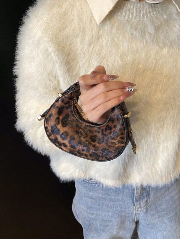 Mini sac à main mignon imprimé léopard pour femmes, sac tendance à demi-lune de haute qualité, sac fourre-tout tendance, porte-monnaie imprimé léopard tendance pour femmes, retour du léopard – Image 5