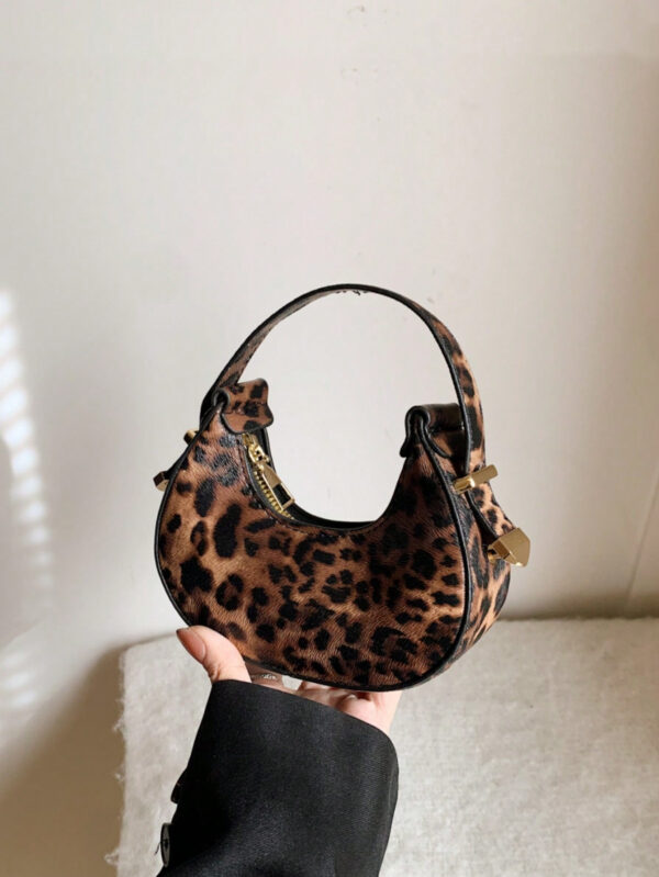 Mini sac à main mignon imprimé léopard pour femmes, sac tendance à demi-lune de haute qualité, sac fourre-tout tendance, porte-monnaie imprimé léopard tendance pour femmes, retour du léopard – Image 7