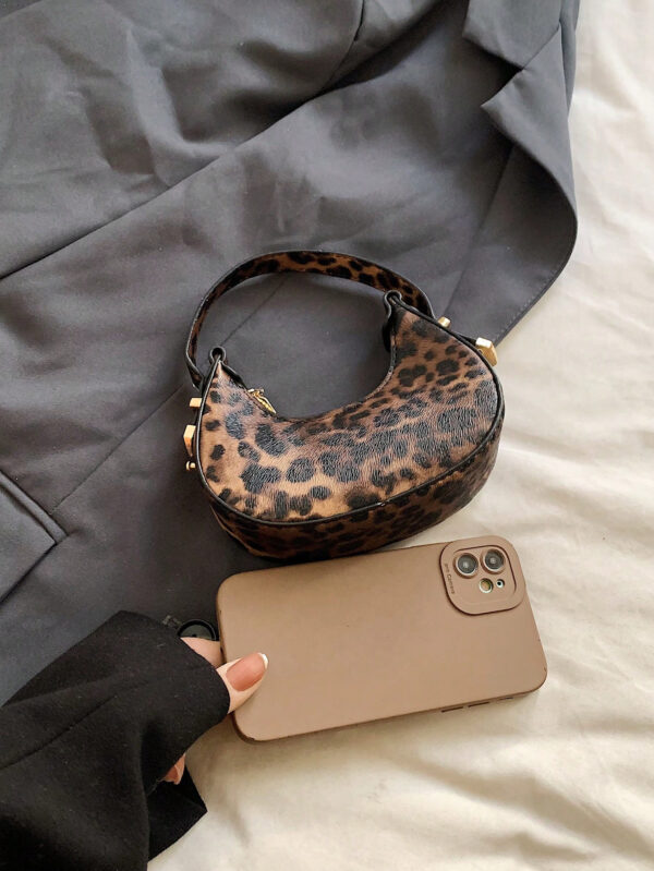 Mini sac à main mignon imprimé léopard pour femmes, sac tendance à demi-lune de haute qualité, sac fourre-tout tendance, porte-monnaie imprimé léopard tendance pour femmes, retour du léopard – Image 10
