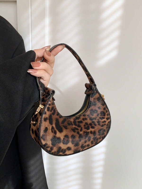 Mini sac à main mignon imprimé léopard pour femmes, sac tendance à demi-lune de haute qualité, sac fourre-tout tendance, porte-monnaie imprimé léopard tendance pour femmes, retour du léopard – Image 12