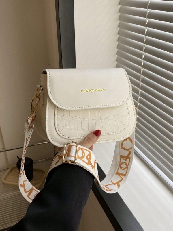 Sac à bandoulière pour femme à texture à la fois à la mode et polyvalent, sac à bandoulière mini de couleur unie, tendance avec large bandoulière, sac à main carré en PU pour femme – Image 7