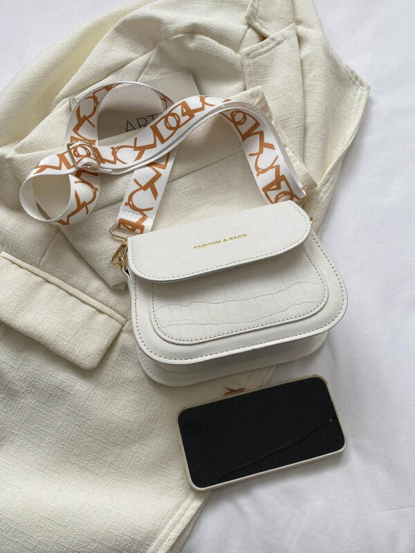 Sac à bandoulière pour femme à texture à la fois à la mode et polyvalent, sac à bandoulière mini de couleur unie, tendance avec large bandoulière, sac à main carré en PU pour femme – Image 8