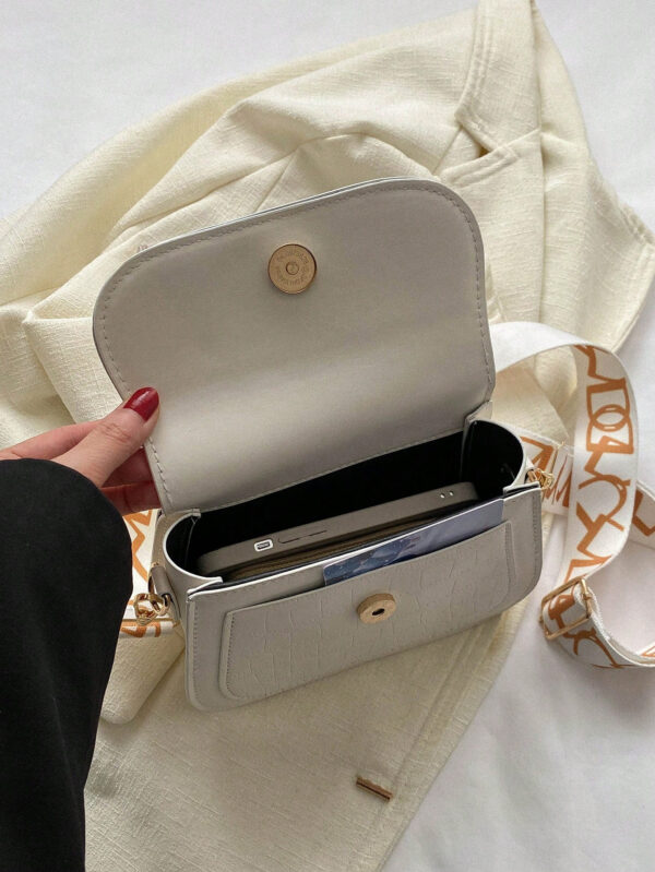 Sac à bandoulière pour femme à texture à la fois à la mode et polyvalent, sac à bandoulière mini de couleur unie, tendance avec large bandoulière, sac à main carré en PU pour femme – Image 10
