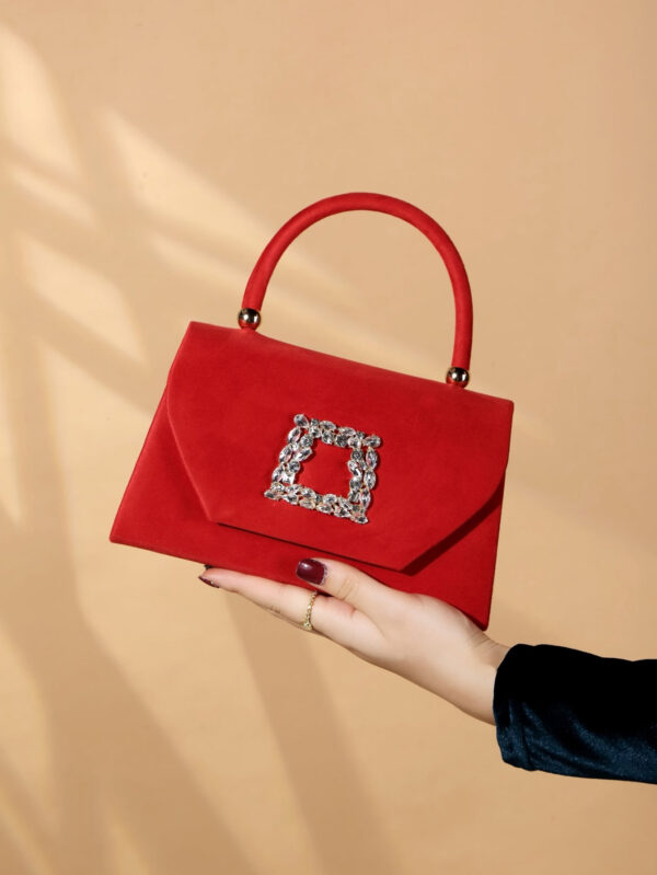 Sac seau décoré de strass, style décontracté d'affaires, conception à cordon coulissant, sac transparent tendance avec perles, sac de soirée glamour, élégant, exquis, luxe discret avec strass, parfait pour la fête, le dîner/banquet, le réveillon de Noël, femme, mariée – Image 3
