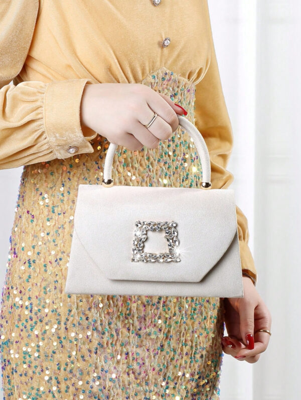 Sac seau décoré de strass, style décontracté d'affaires, conception à cordon coulissant, sac transparent tendance avec perles, sac de soirée glamour, élégant, exquis, luxe discret avec strass, parfait pour la fête, le dîner/banquet, le réveillon de Noël, femme, mariée – Image 4