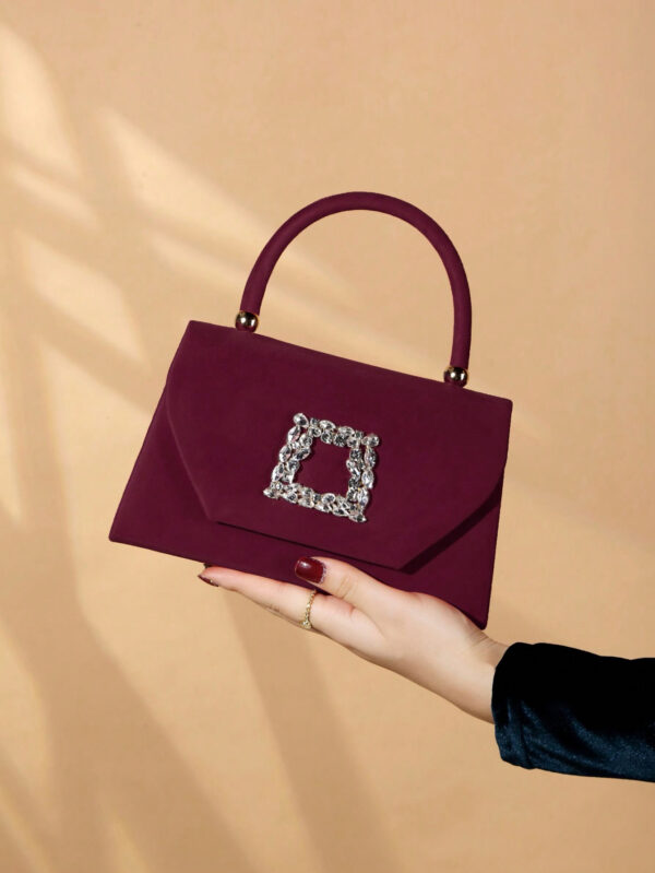 Sac seau décoré de strass, style décontracté d'affaires, conception à cordon coulissant, sac transparent tendance avec perles, sac de soirée glamour, élégant, exquis, luxe discret avec strass, parfait pour la fête, le dîner/banquet, le réveillon de Noël, femme, mariée – Image 5