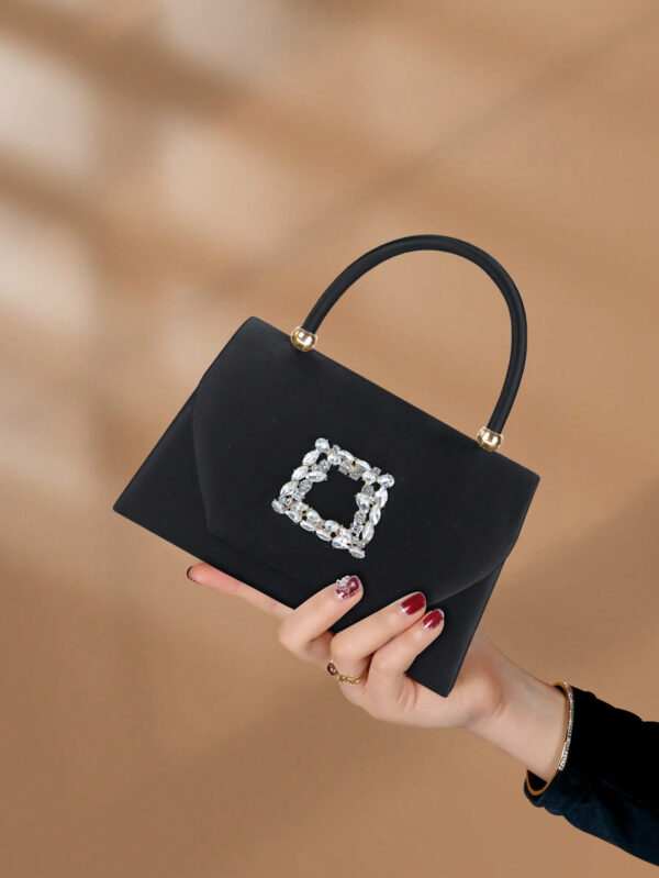 Sac seau décoré de strass, style décontracté d'affaires, conception à cordon coulissant, sac transparent tendance avec perles, sac de soirée glamour, élégant, exquis, luxe discret avec strass, parfait pour la fête, le dîner/banquet, le réveillon de Noël, femme, mariée – Image 6