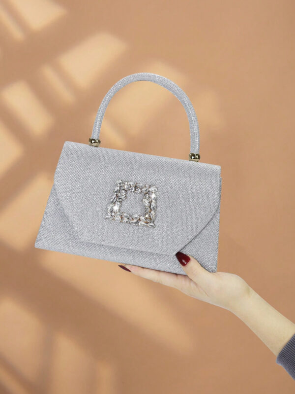 Sac seau décoré de strass, style décontracté d'affaires, conception à cordon coulissant, sac transparent tendance avec perles, sac de soirée glamour, élégant, exquis, luxe discret avec strass, parfait pour la fête, le dîner/banquet, le réveillon de Noël, femme, mariée – Image 7