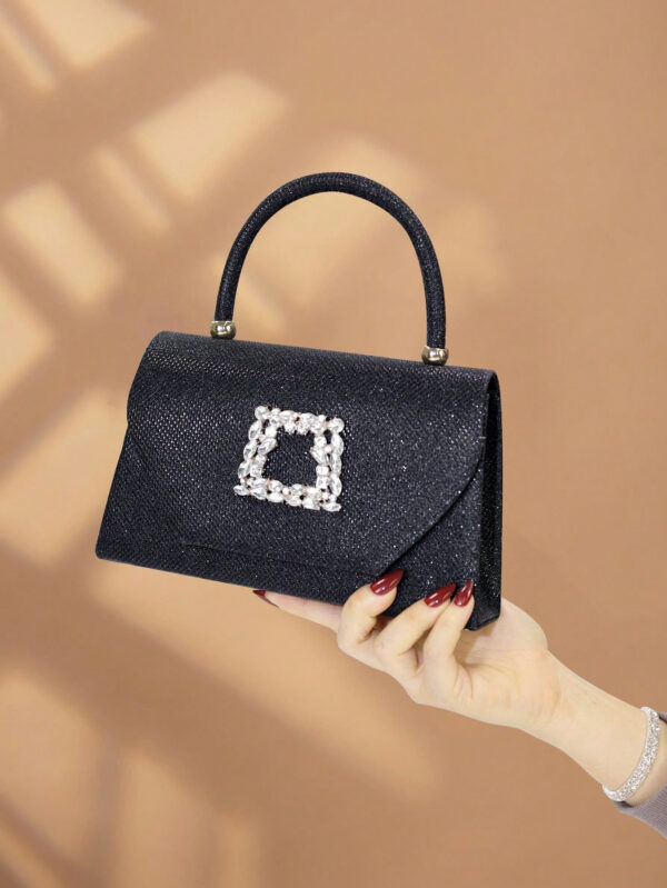 Sac seau décoré de strass, style décontracté d'affaires, conception à cordon coulissant, sac transparent tendance avec perles, sac de soirée glamour, élégant, exquis, luxe discret avec strass, parfait pour la fête, le dîner/banquet, le réveillon de Noël, femme, mariée – Image 8