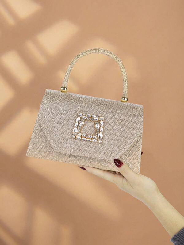 Sac seau décoré de strass, style décontracté d'affaires, conception à cordon coulissant, sac transparent tendance avec perles, sac de soirée glamour, élégant, exquis, luxe discret avec strass, parfait pour la fête, le dîner/banquet, le réveillon de Noël, femme, mariée – Image 9