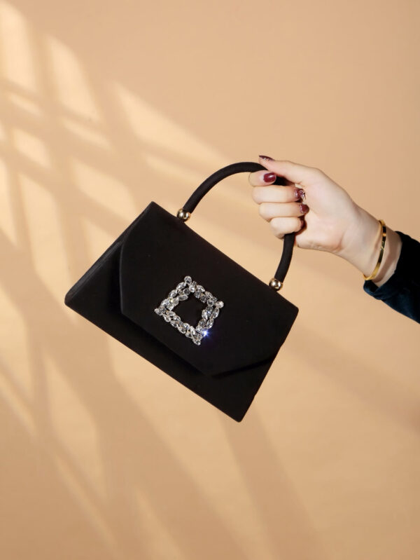 Sac seau décoré de strass, style décontracté d'affaires, conception à cordon coulissant, sac transparent tendance avec perles, sac de soirée glamour, élégant, exquis, luxe discret avec strass, parfait pour la fête, le dîner/banquet, le réveillon de Noël, femme, mariée – Image 14