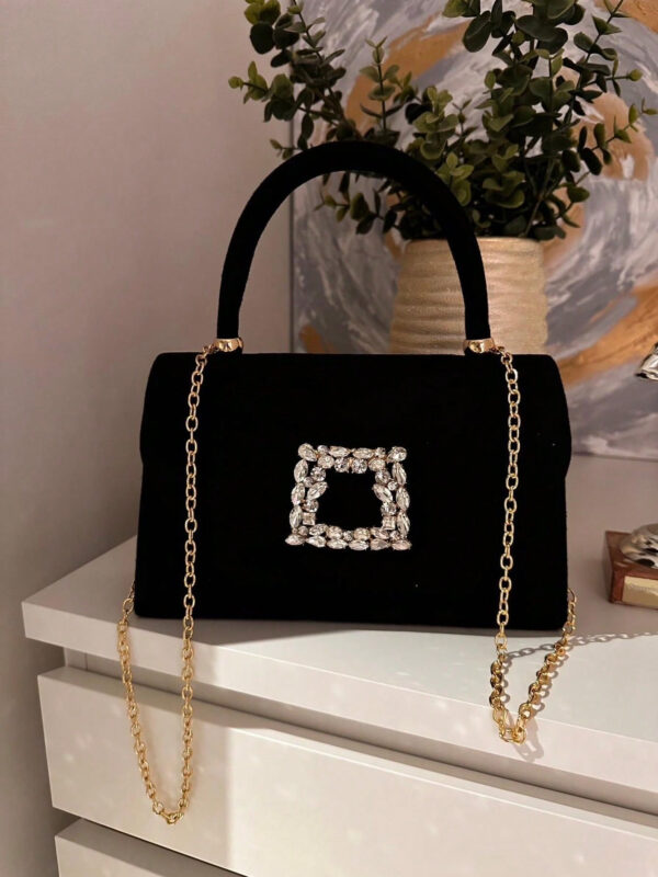 Sac seau décoré de strass, style décontracté d'affaires, conception à cordon coulissant, sac transparent tendance avec perles, sac de soirée glamour, élégant, exquis, luxe discret avec strass, parfait pour la fête, le dîner/banquet, le réveillon de Noël, femme, mariée – Image 23