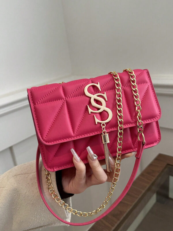 Sac Carré Petit Et Tendance À Carreaux En Losange Et À Couleur Solide, Sac Croisé À Chaîne En Pu Tendance Pour Femmes, Mini Sac À Bandoulière Et Porte-monnaie Tendance Avec Glands Pour Les Achats