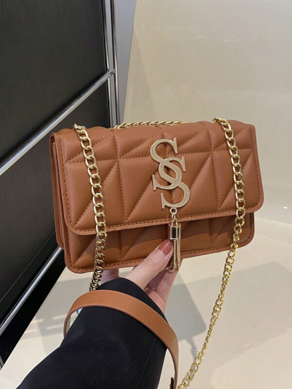 Sac Carré Petit Et Tendance À Carreaux En Losange Et À Couleur Solide, Sac Croisé À Chaîne En Pu Tendance Pour Femmes, Mini Sac À Bandoulière Et Porte-monnaie Tendance Avec Glands Pour Les Achats – Image 2
