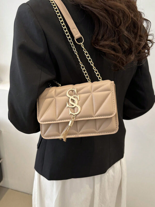 Sac Carré Petit Et Tendance À Carreaux En Losange Et À Couleur Solide, Sac Croisé À Chaîne En Pu Tendance Pour Femmes, Mini Sac À Bandoulière Et Porte-monnaie Tendance Avec Glands Pour Les Achats – Image 3