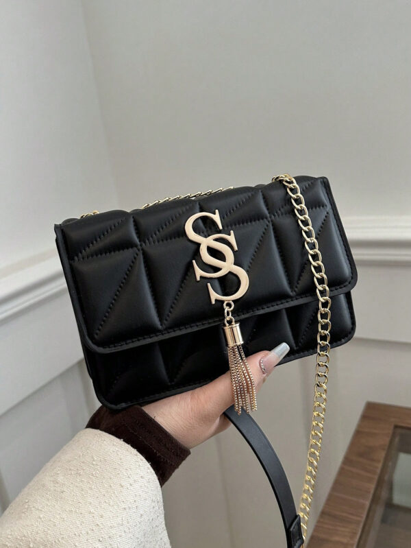 Sac Carré Petit Et Tendance À Carreaux En Losange Et À Couleur Solide, Sac Croisé À Chaîne En Pu Tendance Pour Femmes, Mini Sac À Bandoulière Et Porte-monnaie Tendance Avec Glands Pour Les Achats – Image 4