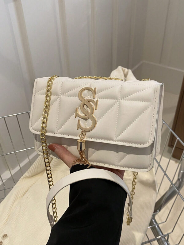 Sac Carré Petit Et Tendance À Carreaux En Losange Et À Couleur Solide, Sac Croisé À Chaîne En Pu Tendance Pour Femmes, Mini Sac À Bandoulière Et Porte-monnaie Tendance Avec Glands Pour Les Achats – Image 5