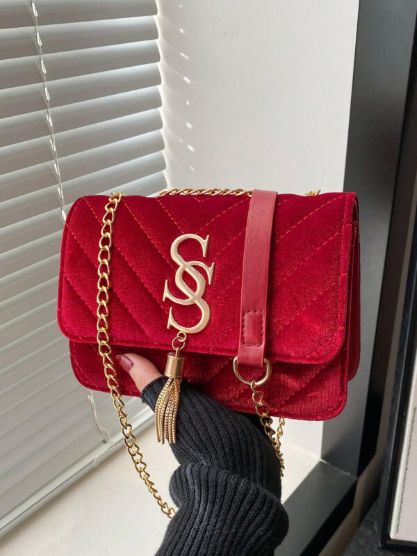 Sac Carré Petit Et Tendance À Carreaux En Losange Et À Couleur Solide, Sac Croisé À Chaîne En Pu Tendance Pour Femmes, Mini Sac À Bandoulière Et Porte-monnaie Tendance Avec Glands Pour Les Achats – Image 9