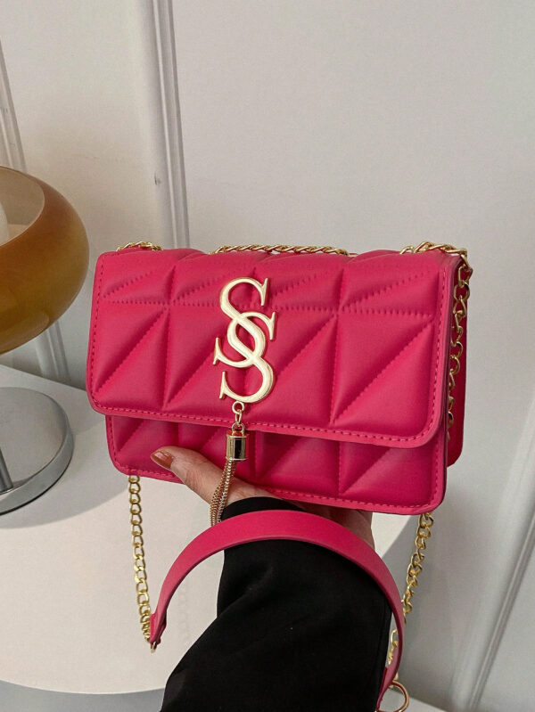Sac Carré Petit Et Tendance À Carreaux En Losange Et À Couleur Solide, Sac Croisé À Chaîne En Pu Tendance Pour Femmes, Mini Sac À Bandoulière Et Porte-monnaie Tendance Avec Glands Pour Les Achats – Image 12