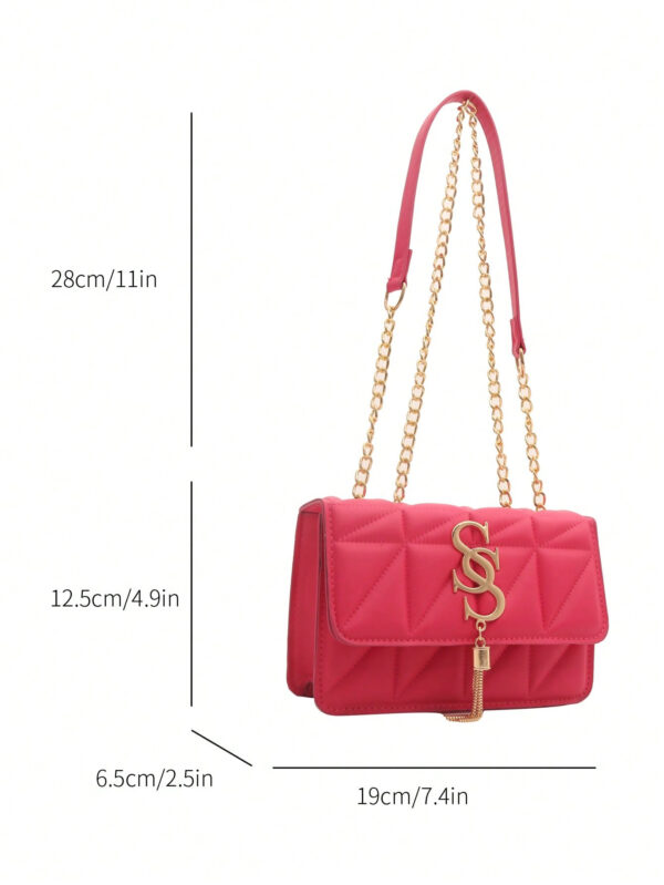 Sac Carré Petit Et Tendance À Carreaux En Losange Et À Couleur Solide, Sac Croisé À Chaîne En Pu Tendance Pour Femmes, Mini Sac À Bandoulière Et Porte-monnaie Tendance Avec Glands Pour Les Achats – Image 13