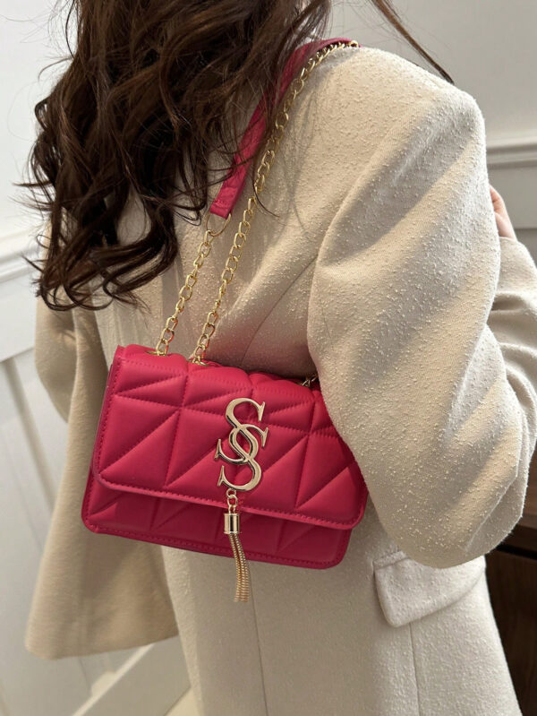 Sac Carré Petit Et Tendance À Carreaux En Losange Et À Couleur Solide, Sac Croisé À Chaîne En Pu Tendance Pour Femmes, Mini Sac À Bandoulière Et Porte-monnaie Tendance Avec Glands Pour Les Achats – Image 14